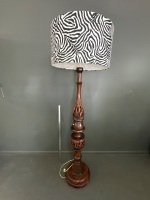 Talll Heavy Hand Carved Wooden Floor Lamp