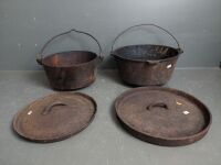 2 cast iron footed camp ovens - 2