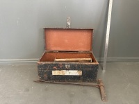 Metal trunk with various tools and galvanised tool box