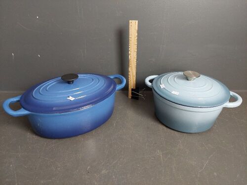 2 Heavy Cast Iron Casserole Dishes