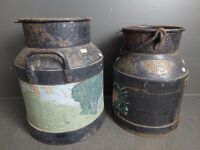 2 painted cream/milk cans - Saxon, Enterprise with brass name plaque - 2