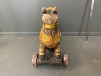 1950s Wooden Horse Pull on Wheels Hand Made Gold in Colour - 3