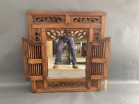 Balinese Carved Teak Gated Mirror - 2