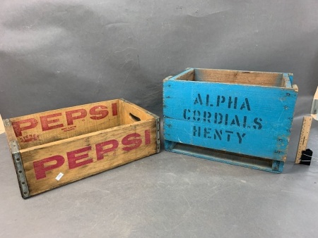 2 Vintage Crates - 1 Alpha Cordials & 1 Pepsi