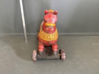 1950s Wooden Horse Pull on Wheels Hand Made Red in Colour - 4