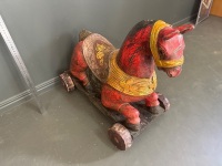 1950s Wooden Horse Pull on Wheels Hand Made Red in Colour - 5