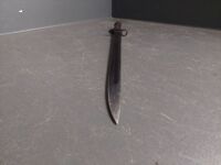 Australian Own gun sword bayonet and leather/metal scabbard - marked - numbered 2857 - 17in blade - 11