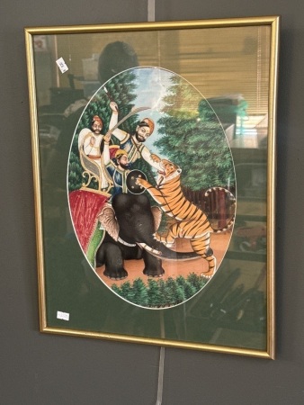 Water Colour painting of Tiger Hunt pre 1930 purchase from Hugo Gallery before closure