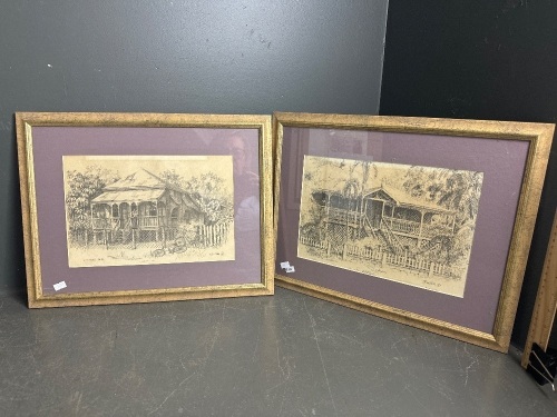 Two Newman Original Sketches - Queenslander Austraila & The Visitors North Queensland