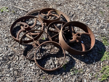 Assorted cast iron and steel wheels