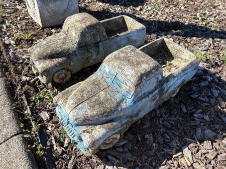 2 vintage truck look concrete plant pots