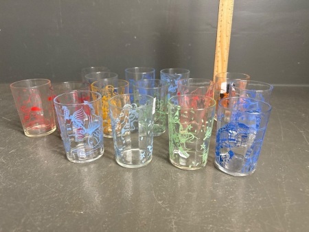 15 x Mid Century Coloured Peanut Butter Glasses - Collectables