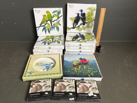 11 x Collectors Plates Birds of Australia - 3 x Set of 10 Coasters