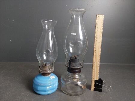 2 x Vintage Glass Oil Lamps