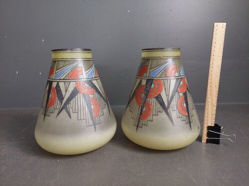 2 x Hand Painted Art Deco French Vases