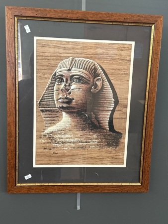 Framed Egyptian Papyrus - Pharaoh Painting