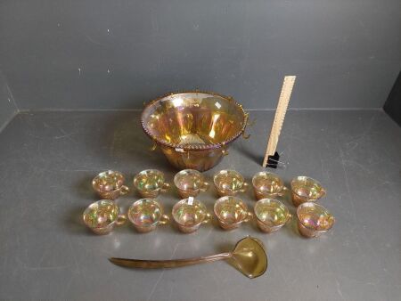 Carnival Glass Punch Bowl Set