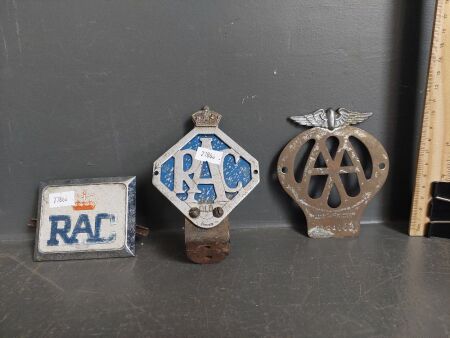 3 x Collectable Car Badges - 2 x RAC - 1 x AA