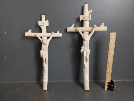 2 Hand Carved Jesus on the Cross