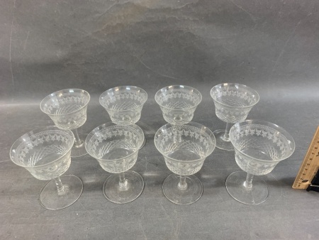 Set of 8 Victorian Etched Wine Glasses