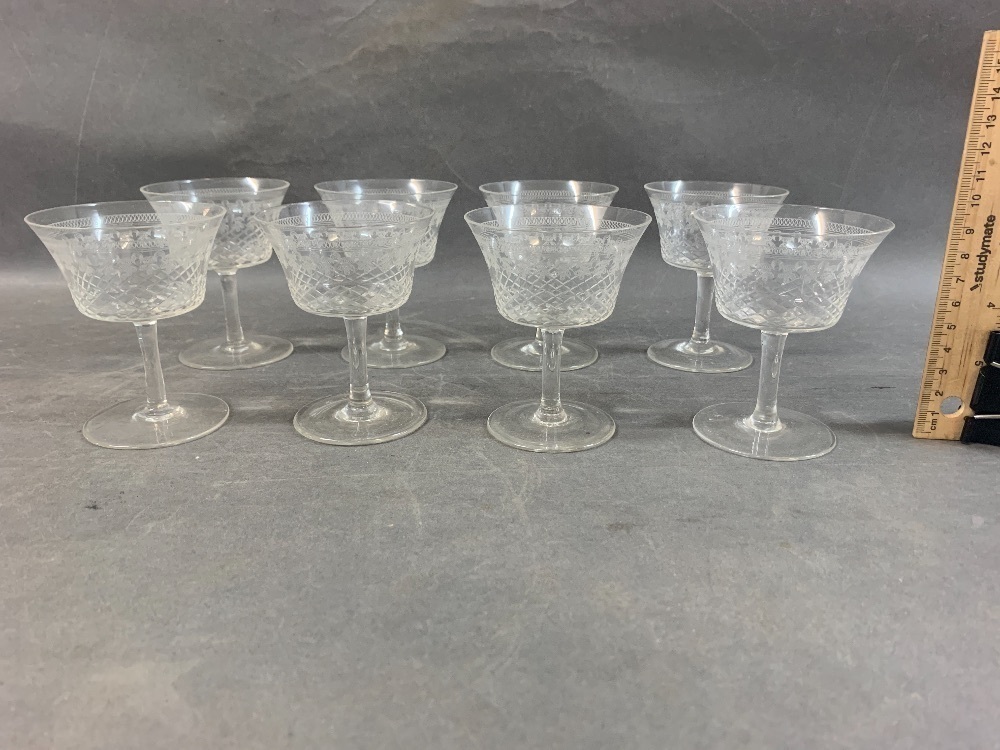Set of 8 Victorian Etched Wine Glasses
