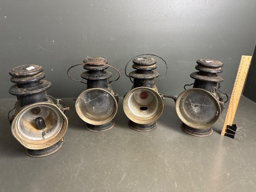 4 x Antique Dietz Union Driving Lamps for restoration