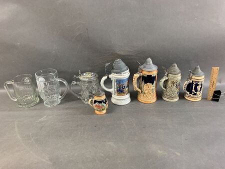 Collection of Ceramic & Pewter Lidded Beer Steins
