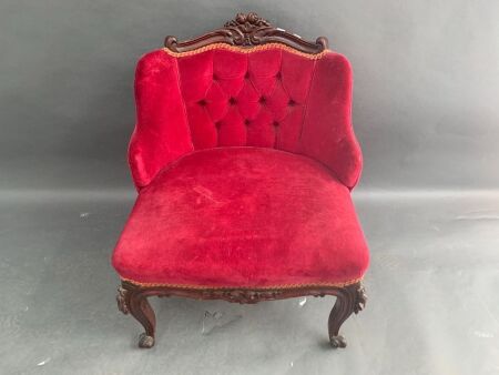 Button Back Upholstered Mahogany Bedroom Chair with Carved Cabriole Legs