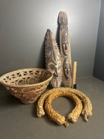 Tribal Masks, Basket and Woven Boat Rope Door Snakes - 2