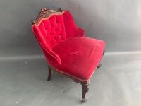 Button Back Upholstered Mahogany Bedroom Chair with Carved Cabriole Legs - 2