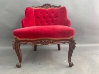 Button Back Upholstered Mahogany Bedroom Chair with Carved Cabriole Legs - 3