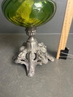 Antique Green Glass French Nouveau Oil Lamp - 2