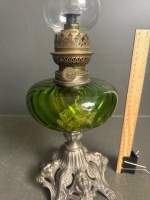 Antique Green Glass French Nouveau Oil Lamp - 3