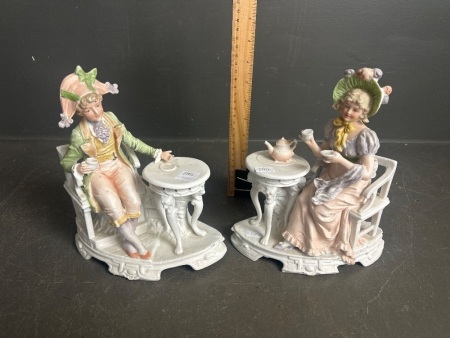 2 Vintage Victorian German Figurines Dep 11224 - Tea Time