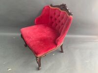 Button Back Upholstered Mahogany Bedroom Chair with Carved Cabriole Legs - 4