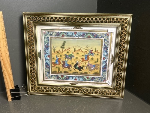 Persian Painting - Mother of Pearl & Wood in Decorative Inlayed Frame