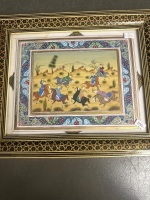 Persian Painting - Mother of Pearl & Wood in Decorative Inlayed Frame - 4