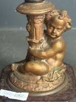 Milk Glass Kerosene Lamp on Metal Cherub Base - 2