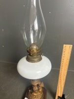 Milk Glass Kerosene Lamp on Metal Cherub Base - 3