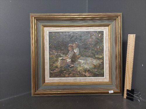 Original Oil on Board by Dale Marsh 1985 Picnic in Dappled Light Provenace Galloway Galley