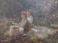 Original Oil on Board by Dale Marsh 1985 Picnic in Dappled Light Provenace Galloway Galley - 3