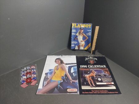 Playboy Feb 1979 - Jim Beam 1996 Calendar - Official 2010 Chico Chick Calendar - 3 x Jim Beam Stickers