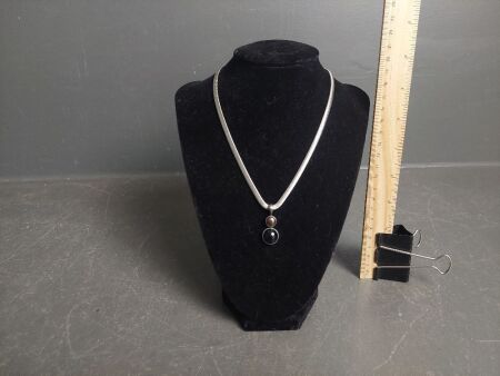 Black Onyx & Silver Pendant (925) on Chain