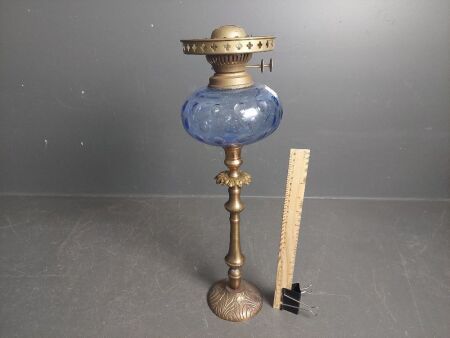 Blue Glass & Brass Lamp