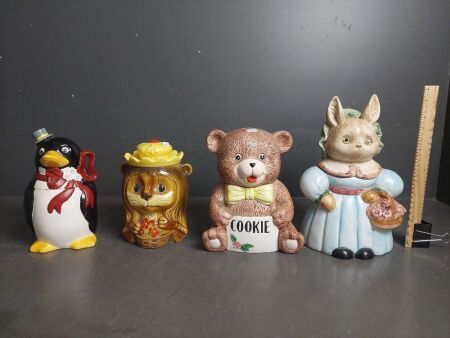 Four Vintage Character Cookie Jars Japan