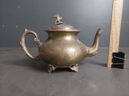 Flower Embossed Brass Tea Pot