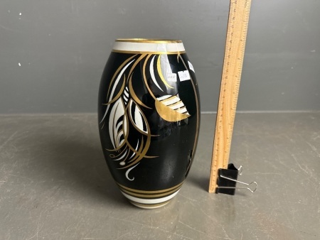 Vintage Caltonware Black & White Gilded Vase C1925