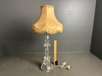 Unusual Multi Segmented Polished Table Lampwith Salmon Shade with Gimp Trim