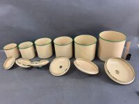 Set of 6 Vintage Stacking Green & Cream Enamel Canisters - 3