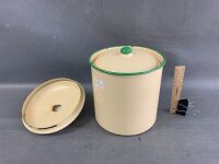 Set of 6 Vintage Stacking Green & Cream Enamel Canisters - 4